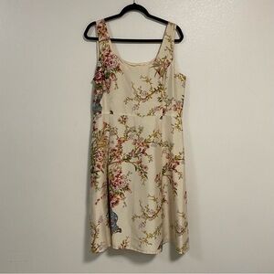 Spenser Jeremy Dress Women’s Size 14 Cream 100% Silk Floral Print Dress